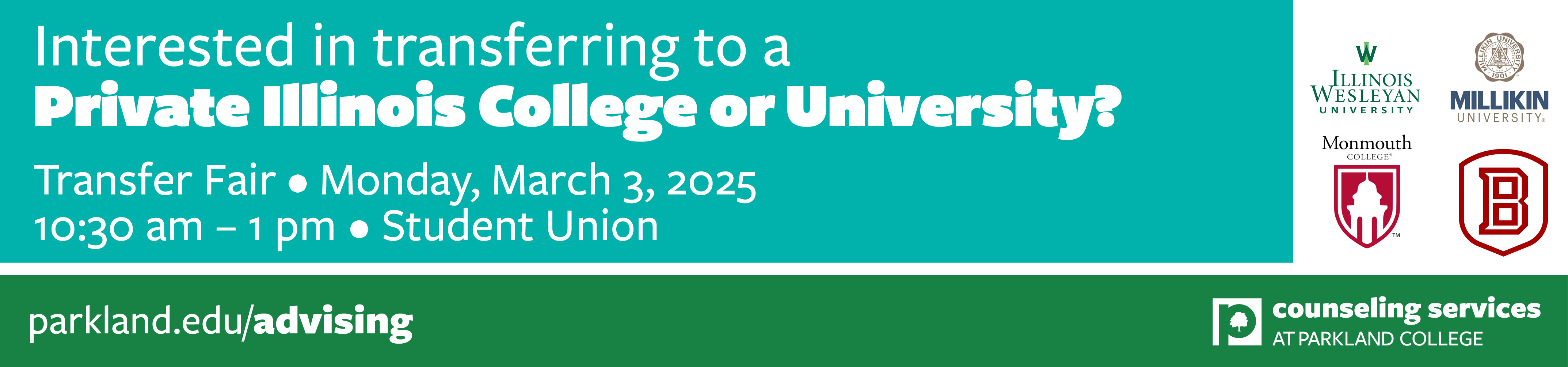 Private University Transfer Day March 3, 10:30–1, Student Union 